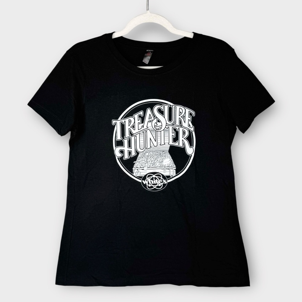 White’s Metal Detector Black Treasure Hunter Short Sleeve T-shirt Women’s L Tee